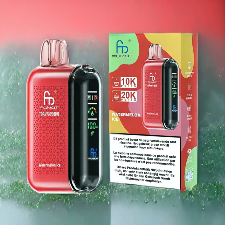 Fumot Tornado 20000 Puffs Svensk Grossist Disposable Vape Vattenmelon Is med Dual Mesh Coil & Smart Display