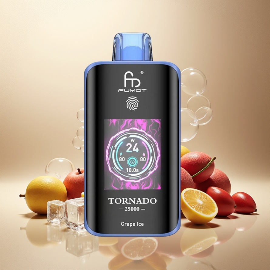 Fumot Tornado 25000 Puffs Engångs Vape Vinis (Grape Ice) med HD-skärm, 700mAh svensk grossist