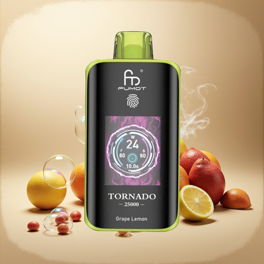 Fumot Tornado 25000 Puffs Svensk Grossist Engångs Vape Druva Citron med HD Skärm & 700mAh