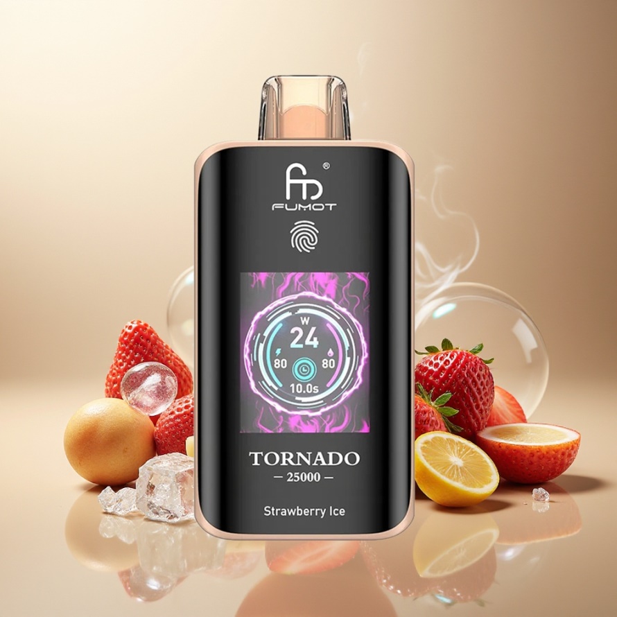 Fumot Tornado 25000 Puffs Svensk Grossist Engångs Vape Jordgubb Is med HD Skärm & 700mAh Batteri