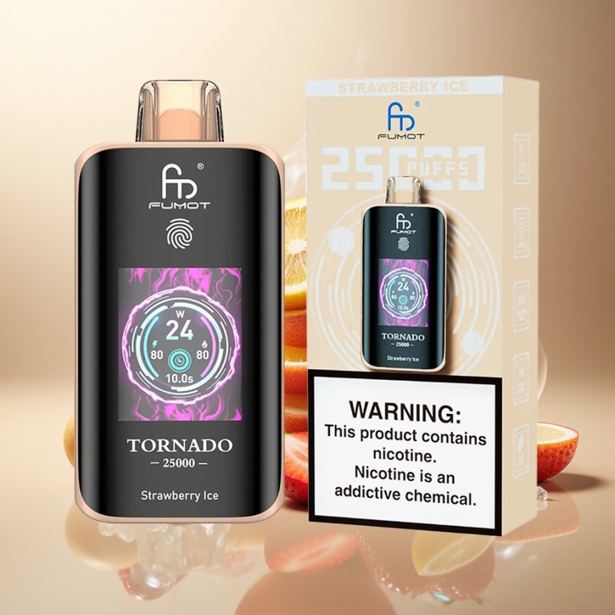 Fumot Tornado 25000 Puffs Svensk Grossist Engångs Vape Jordgubb Is med HD Skärm & 700mAh Batteri