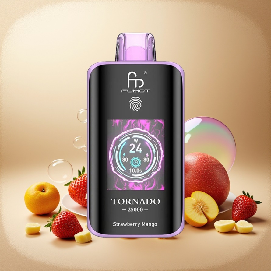 Fumot Tornado 25000 Puffs Svensk Grossist Engångs Vape Jordgubb Mango HD Skärm 700mAh 20ml Type-C
