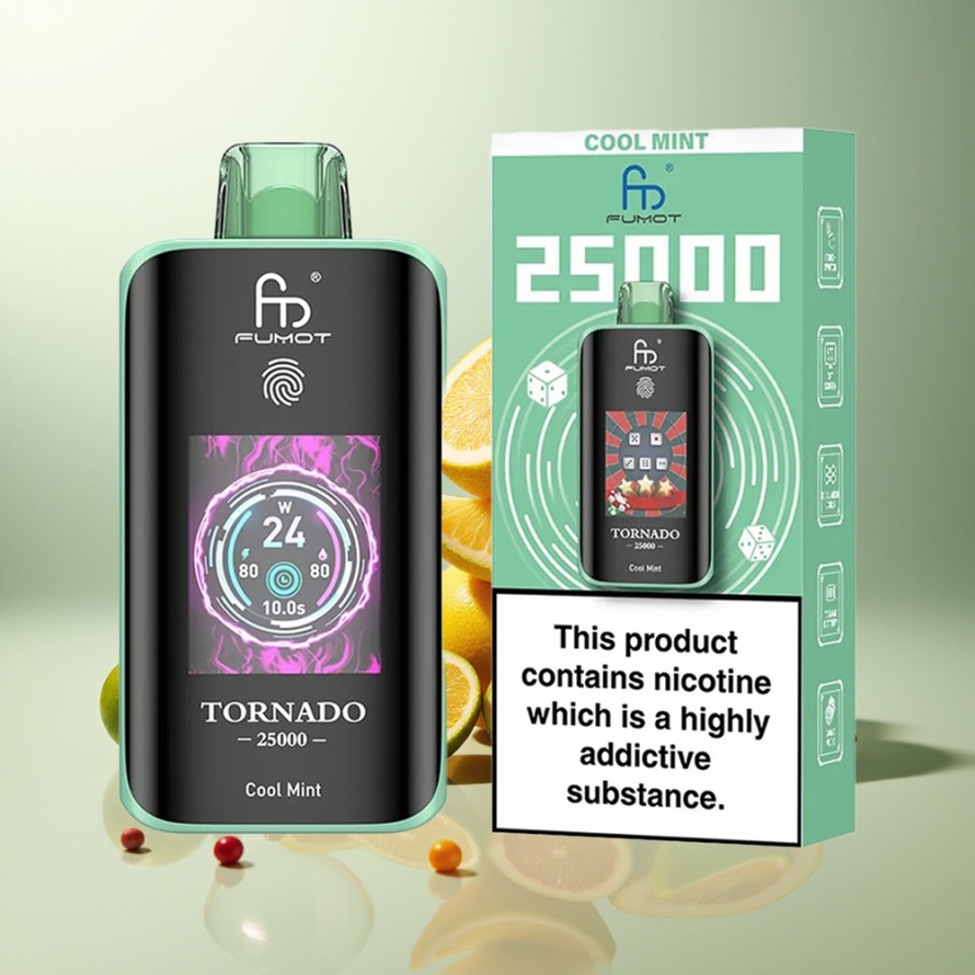 Fumot Tornado 25000 Puffs Svensk Grossist Engångs Vape Kylmynt med HD Skärm & 700mAh Batteri