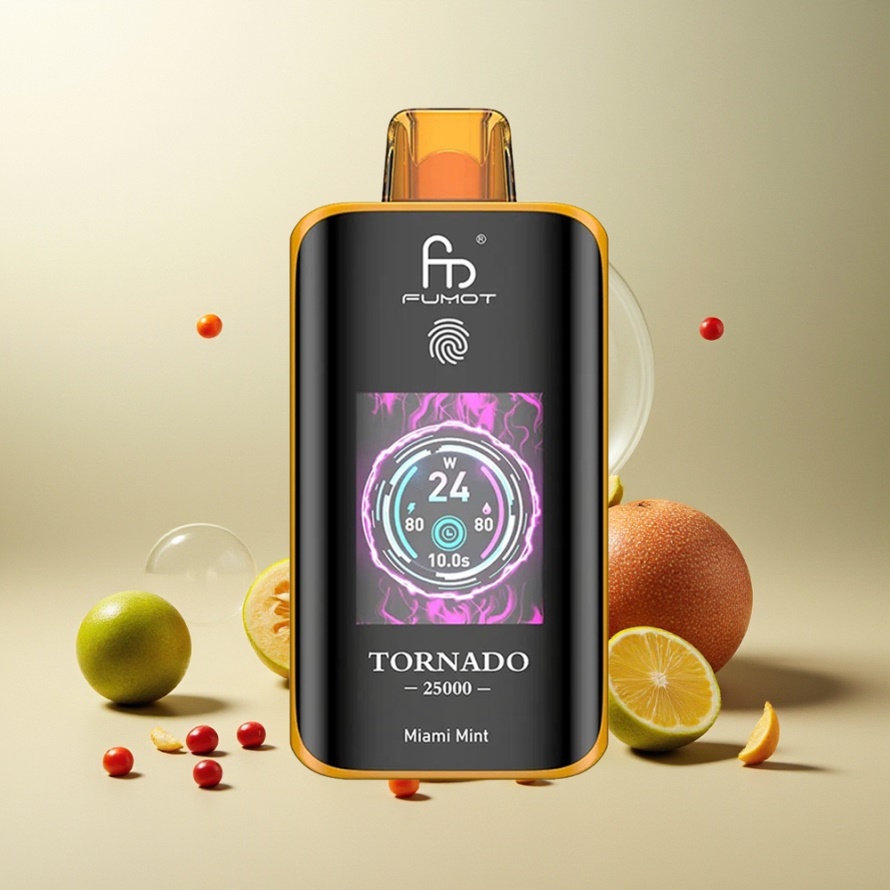 Fumot Tornado 25000 Puffs Svensk Grossist Engångs Vape Miami Mynta med HD-skärm & 700mAh Batteri