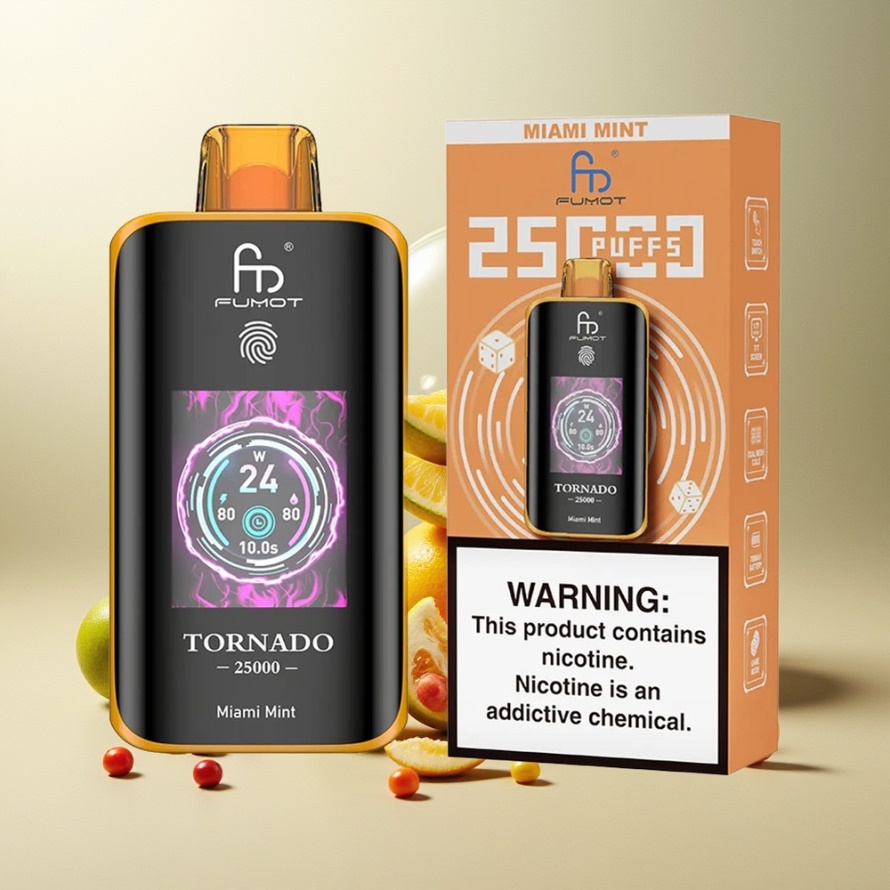 Fumot Tornado 25000 Puffs Svensk Grossist Engångs Vape Miami Mynta med HD-skärm & 700mAh Batteri