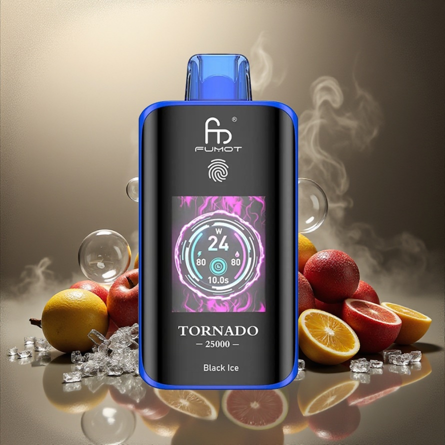 Fumot Tornado 25000 Puffs Svensk Grossist Engångs Vape Svart Is med HD-skärm & 700mAh Batteri