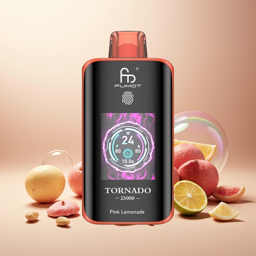 Fumot Tornado 25000 Puffs Svensk Grossist HD Skärm 700mAh 20ml Rosa Citronvatten