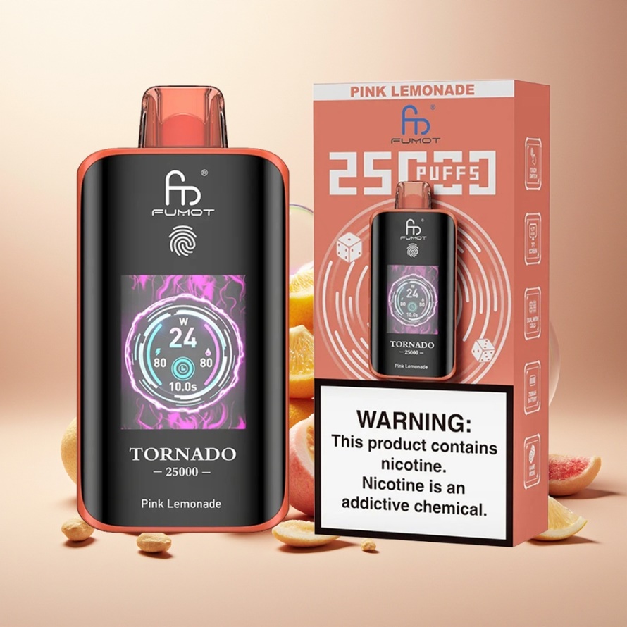 Fumot Tornado 25000 Puffs Svensk Grossist HD Skärm 700mAh 20ml Rosa Citronvatten