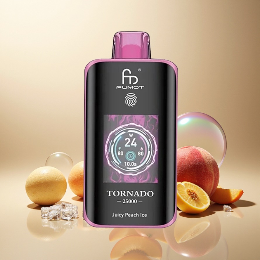 Fumot Tornado 25000 Puffs Svensk Grossist HD Skärm 700mAh Laddbar Juicy Peach Is 20ml