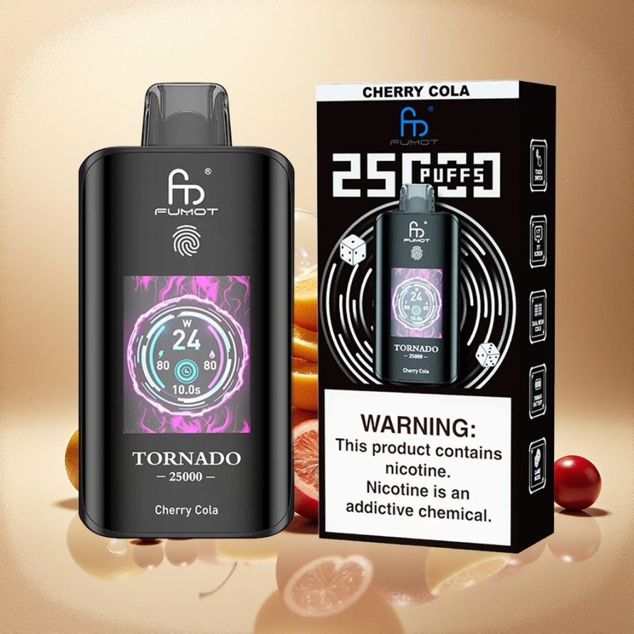 Fumot Tornado 25000 Puffs Svensk Grossist HD Skärm 700mAh Laddbar Körsbärs Cola