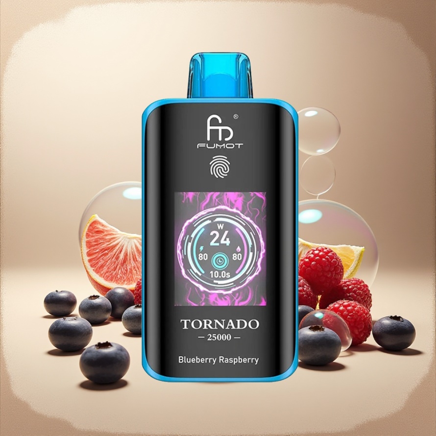 Fumot Tornado 25000 Puffs Svensk Grossist HD Skärm Blåbär Hallon 20ml 700mAh Type-C