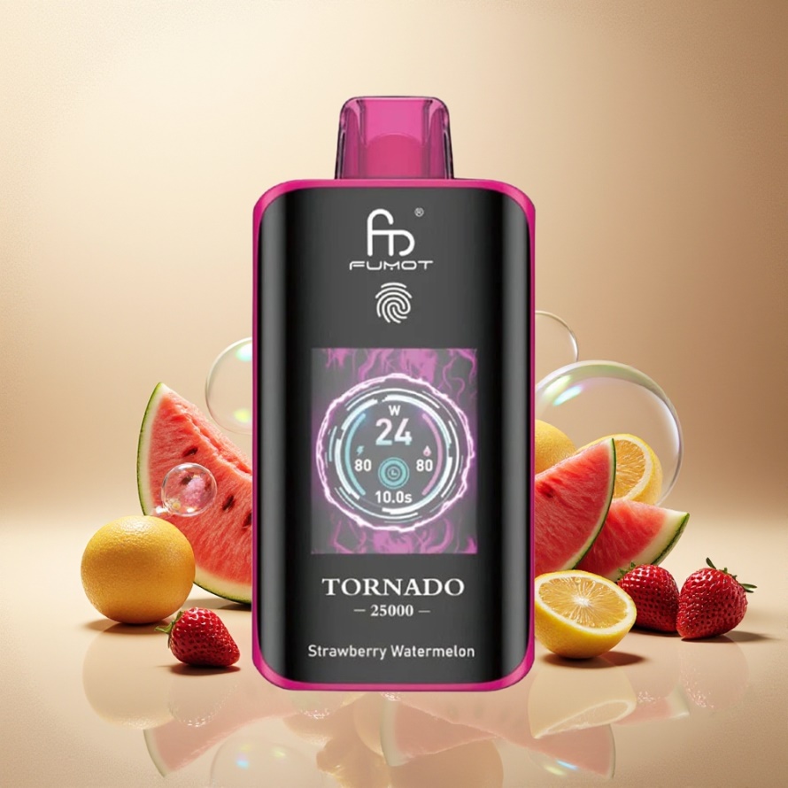 Fumot Tornado 25000 Puffs Svensk Grossist HD Skärm Laddbar Jordgubb Vattenmelon 20ml Type-C