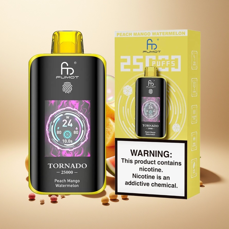 Fumot Tornado 25000 Puffs Svensk Grossist HD Skärm Laddningsbar Persika Mango Vattenmelon
