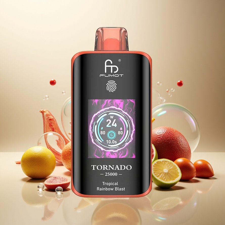 Fumot Tornado 25000 Puffs Svensk Grossist Tropisk Regnbågsblast HD Skärm 700mAh 20ml Typ-C
