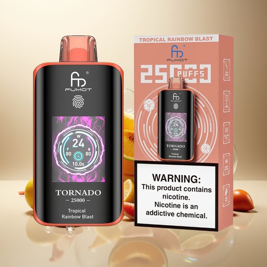Fumot Tornado 25000 Puffs Svensk Grossist Tropisk Regnbågsblast HD Skärm 700mAh 20ml Typ-C