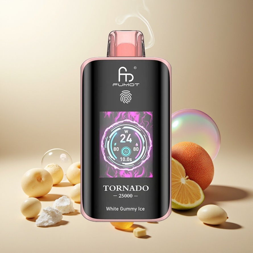 Fumot Tornado 25000 Puffs Svensk Grossist Vit Gummibjörn Is med HD Skärm & 700mAh Batteri