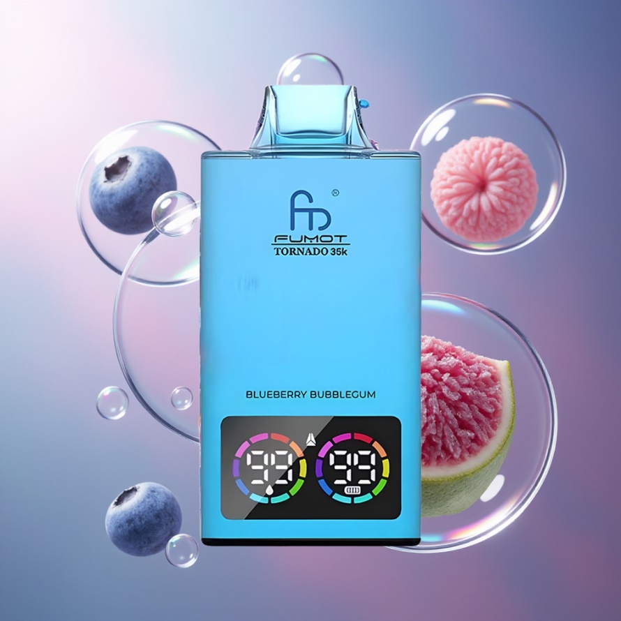 Fumot Tornado 35000 Svensk Grossist Engångs Vape Blåbärs Tuggummi med Dual Mesh Coil & 15ml E-juice