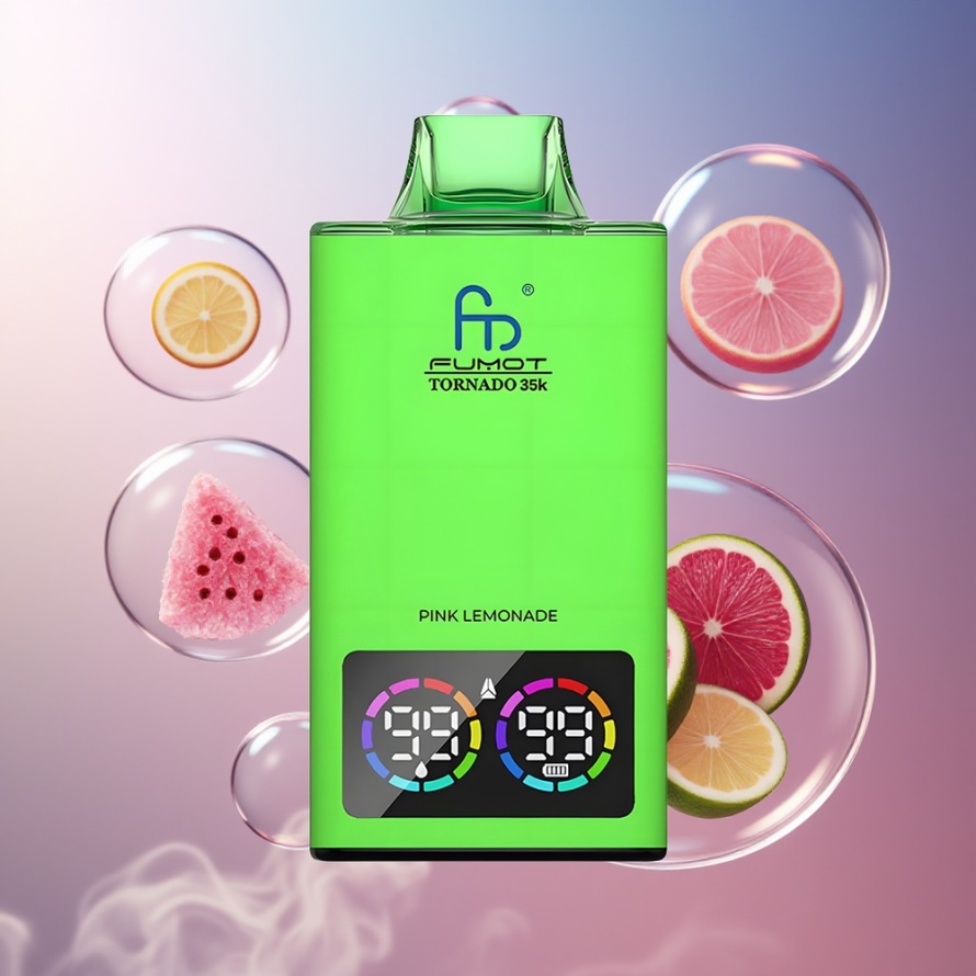 Fumot Tornado 35000 Svensk Grossist Engångs Vape Dual Mesh Coil USB-C Rosa Citron