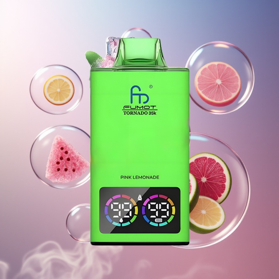 Fumot Tornado 35000 Svensk Grossist Engångs Vape Dual Mesh Coil USB-C Rosa Citron