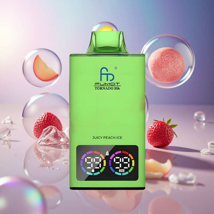 Fumot Tornado 35000 Svensk Grossist Engångs Vape Saftig Persika Is med Dual Mesh Coil & RGB-belysning