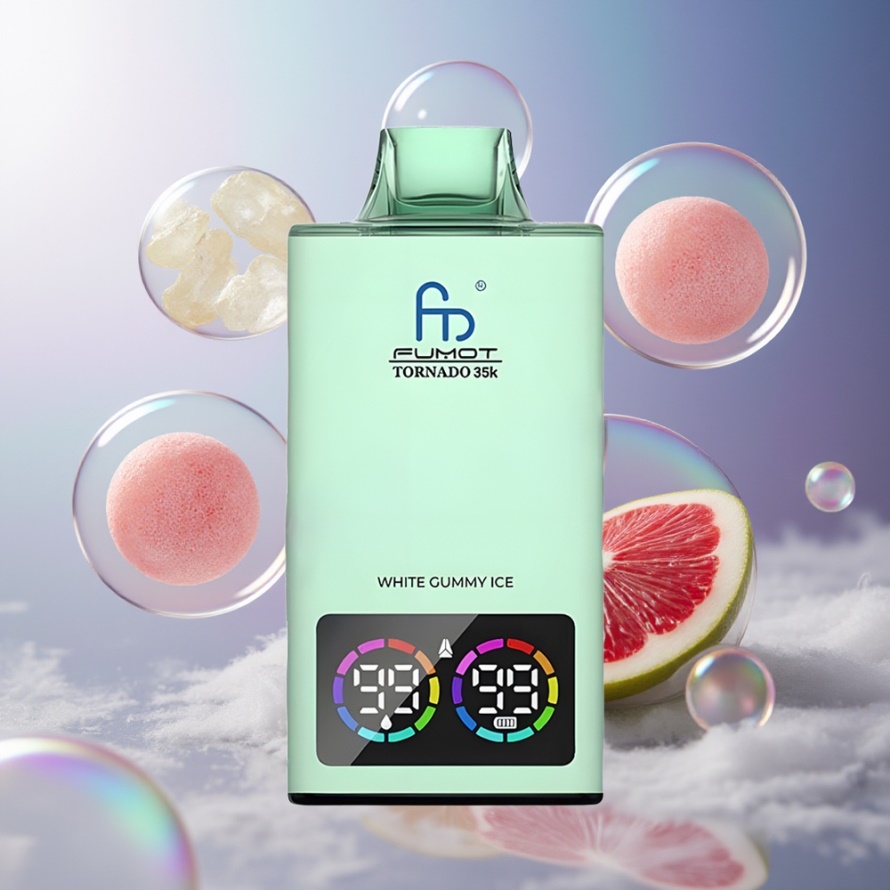 Fumot Tornado 35000 Svensk Grossist Engångs Vape Vit Gummibjörn Is med Dual Mesh Coil & 15ml E-juice