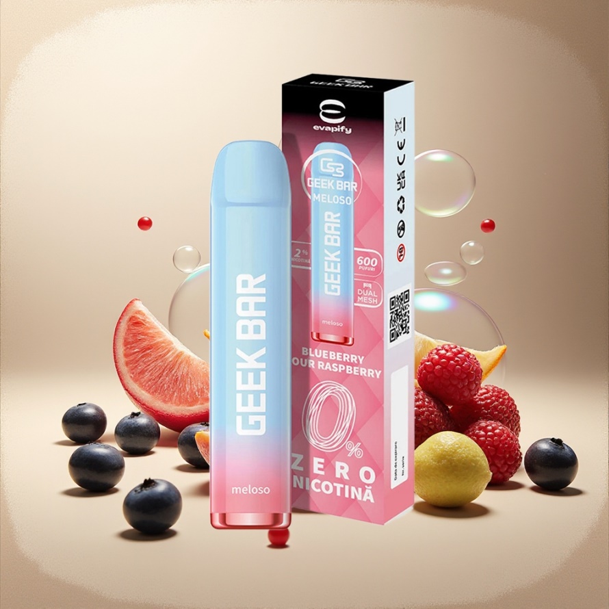 GEEK BAR Meloso 600 Puffs Engångs Vape Blåbär Sur Hallon 2ml 550mAh 20mg svensk grossist