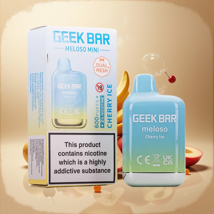 GEEK BAR Meloso Mini 600 Puffs Engångs Vape Körsbär IS svensk grossist 550mAh 2ml 50VG/50PG Dual Mesh