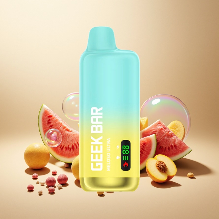 GEEK BAR Meloso Ultra 10000 Puffs Engångs Vape Persika Mango Vattenmelon Svensk Grossist 5% Nikotin 630mAh USB-C Dual Mesh LED