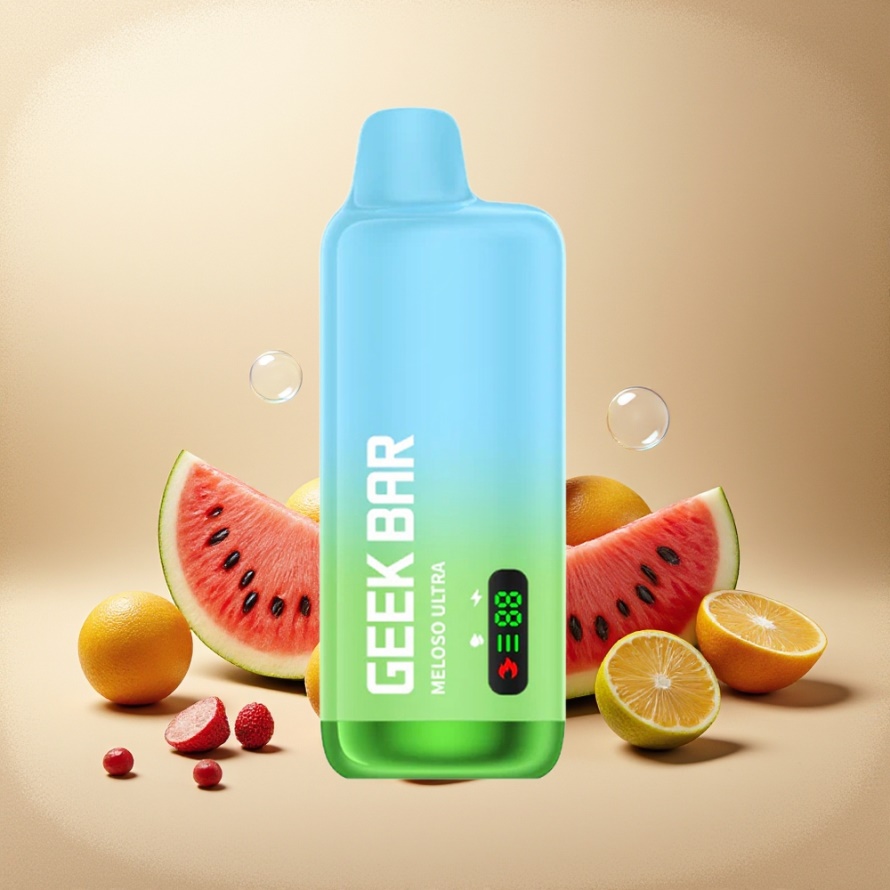 GEEK BAR Meloso Ultra 10000 Puffs Engångs Vape Vattenmelon IS svensk grossist 5% Nikotin 630mAh USB-C Dual Mesh Smart LED