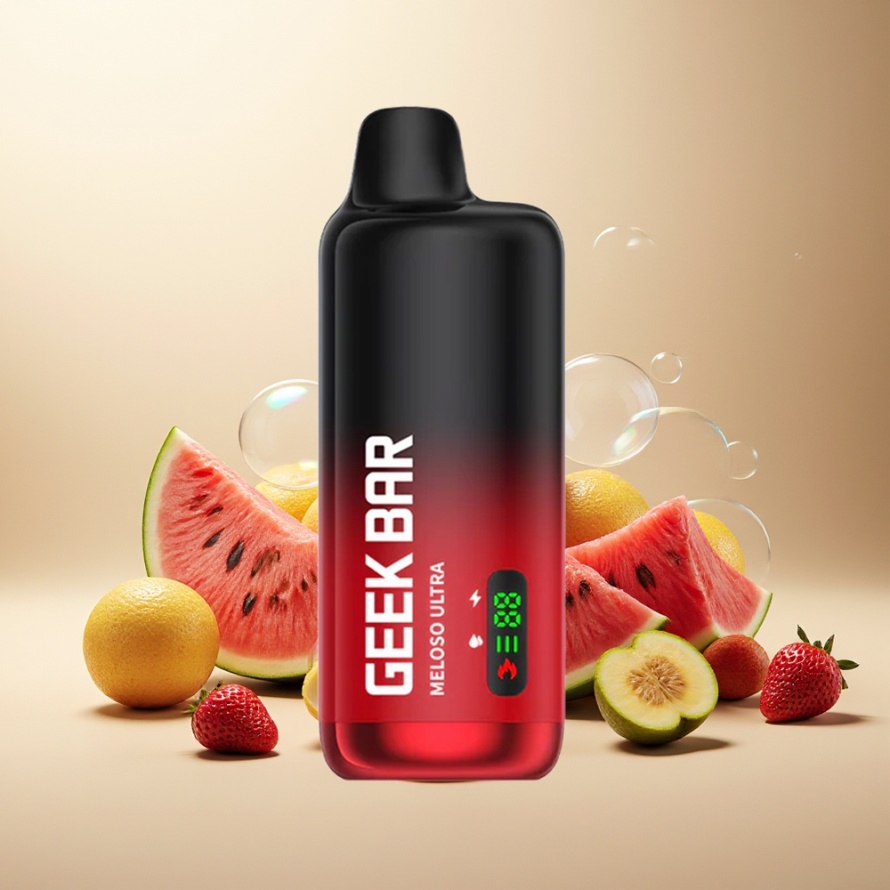 GEEK BAR Meloso Ultra 10000 Puffs Engångs Vape Vattenmelon Jordgubb Kokosnöt med 5% Nikotin, 630 mAh, USB-C, svensk grossist