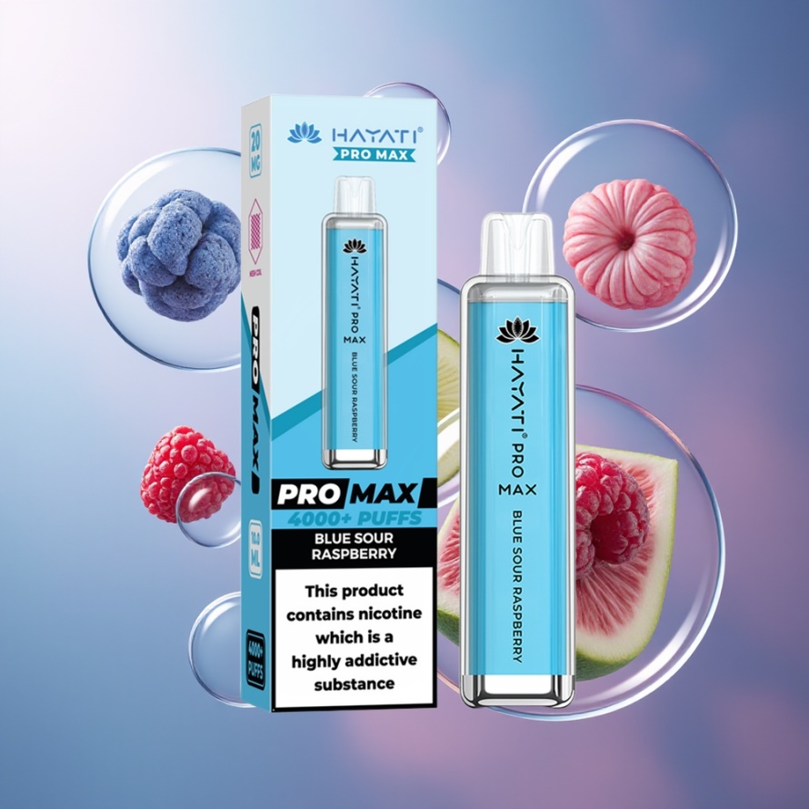Hayati Pro Max 4000 Puffs Engångs Vape Blå Sur Hallon svensk grossist 1400mAh 2ml TPD