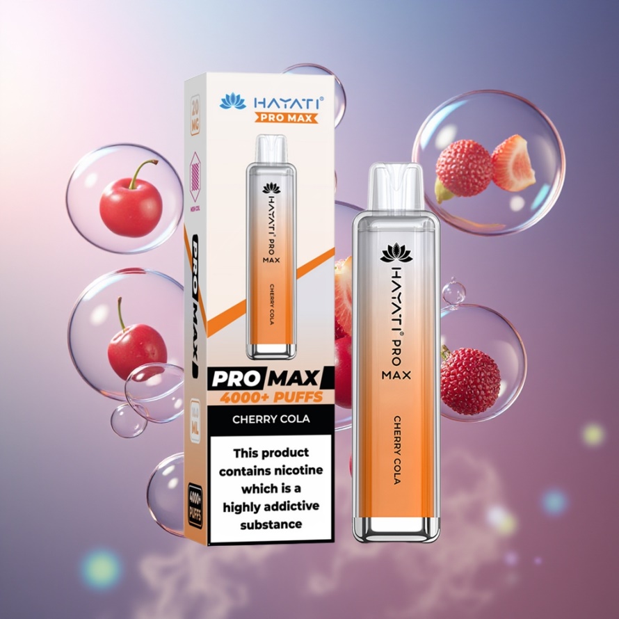 Hayati Pro Max 4000 Puffs Engångs Vape Körsbär Cola 1400mAh svensk grossist TPD-Compliance