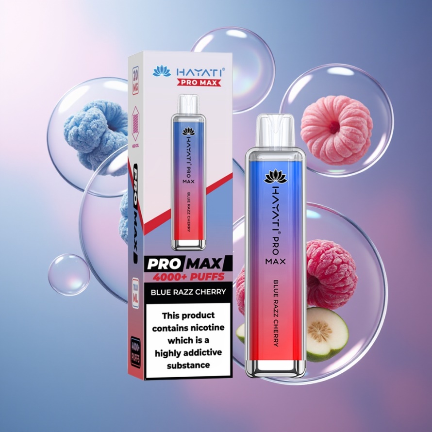 Hayati Pro Max 4000 Puffs Engångsvape Blå Hallon Körsbär Svensk Grossist 1400mAh 2ml TPD