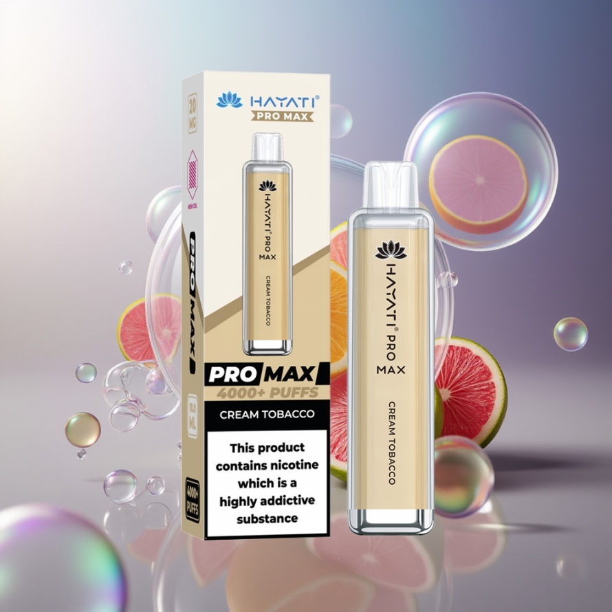 Hayati Pro Max 4000 Puffs Engångsvape Kräm Tobak svensk grossist TPD-Compliant 1400mAh 2ml/10ml
