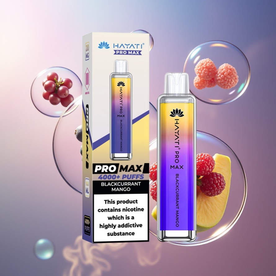 Hayati Pro Max 4000 Puffs Engångsvape Svartvinbär Mango Svensk Grossist 5% Nikotin 1400mAh