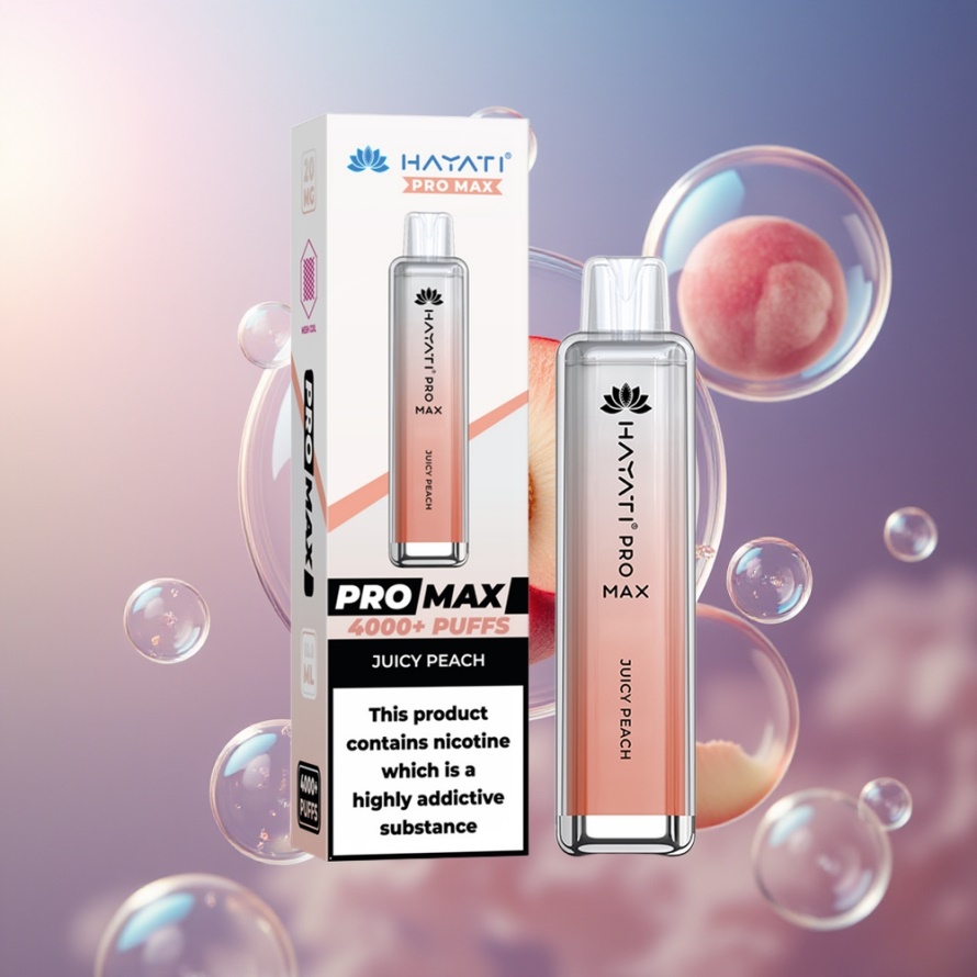 Hayati Pro Max 4000 Puffs Svensk Grossist Engångsvape Saftig Persika med 1400mAh Batteri & LED-belysning