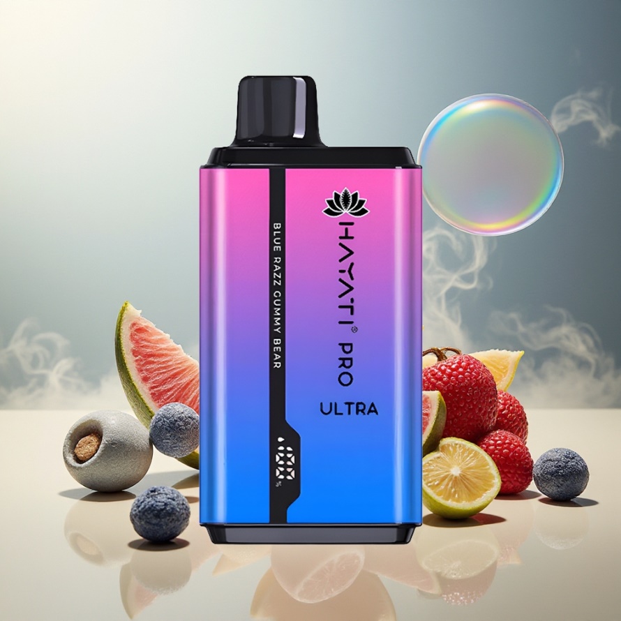 Hayati Pro Ultra 15000 Puffs Svensk GrossistEngångs Vape Blå Razz Gelégodis 850mAh 24ml 2% Nikotin