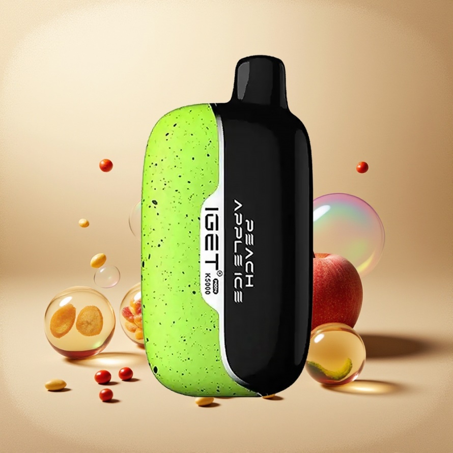 IGET Moon K5000 Puffs Engångs Vape Persika Äpple (49.5x25.3x99.4 mm, 81.5 g, Mesh Coil 1.35 Ohm) svensk grossist