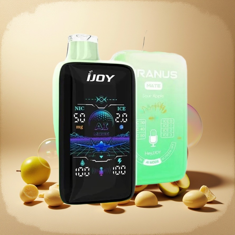 IJOY Uranus Mate 40000 PuffsEngångs Vape Surt Äpple Svensk Grossist ICE0-3 28W+8W Typ-C