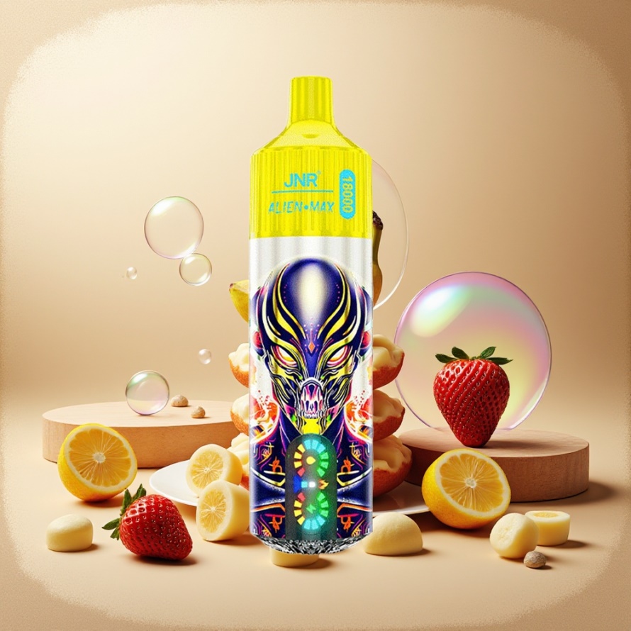 JNR Alien Max 18000 Puffs Svensk GrossistEngångs Vape Jordgubb Banan med Smart LED & Dual Mesh Coil