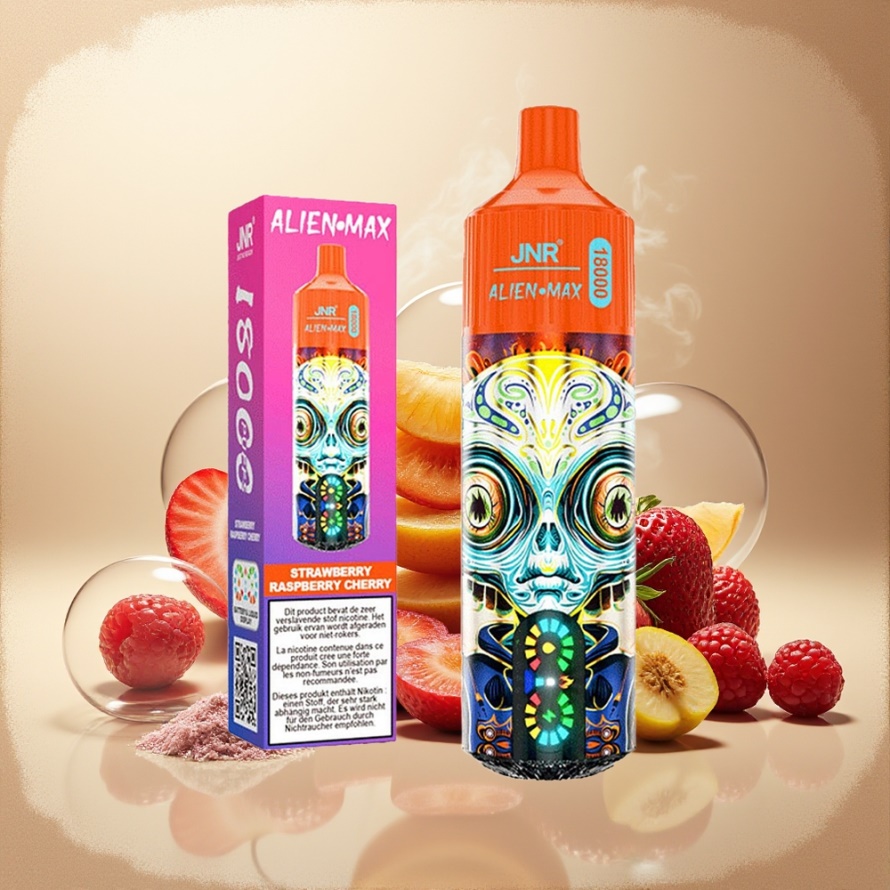 JNR Alien Max 18000 Puffs Svensk GrossistEngångs Vape Jordgubb Hallon Körsbär med Smart LED & Dual Mesh Coil 28ml