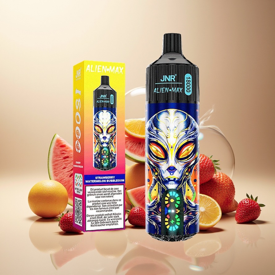 JNR Alien Max 18000 Puffs Svensk GrossistEngångs Vape Jordgubb Vattenmelon Tuggummi med Smart LED & Dual Mesh Coil