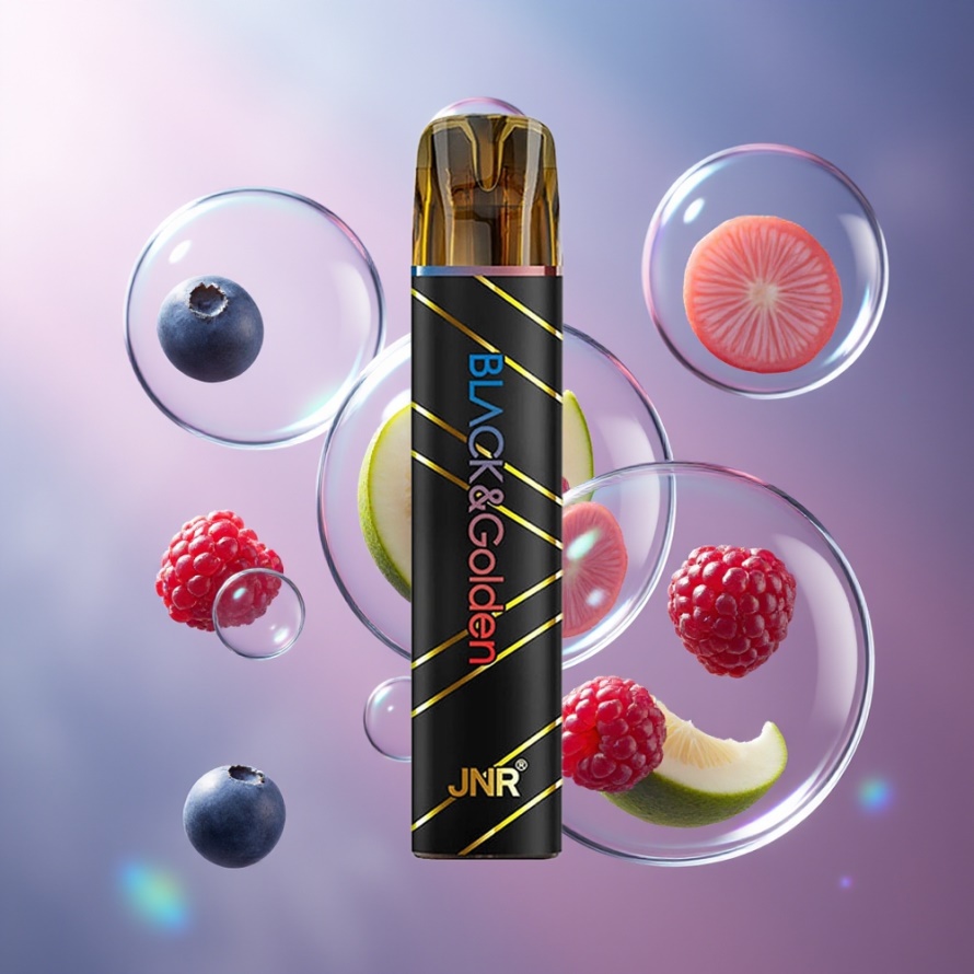 JNR Black&Golden 600+200 Puffs 550mAh Svensk Grossist Engångs Vape Blåbär Sur Hallon