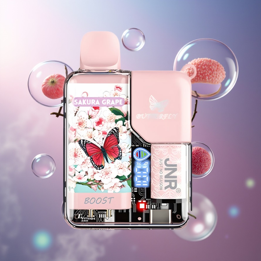 JNR Butterfly 8500 Puffs Engångs Vape Sakura Druva svensk grossist 1200mAh 15ml 1.0ohm Mesh Digital Display