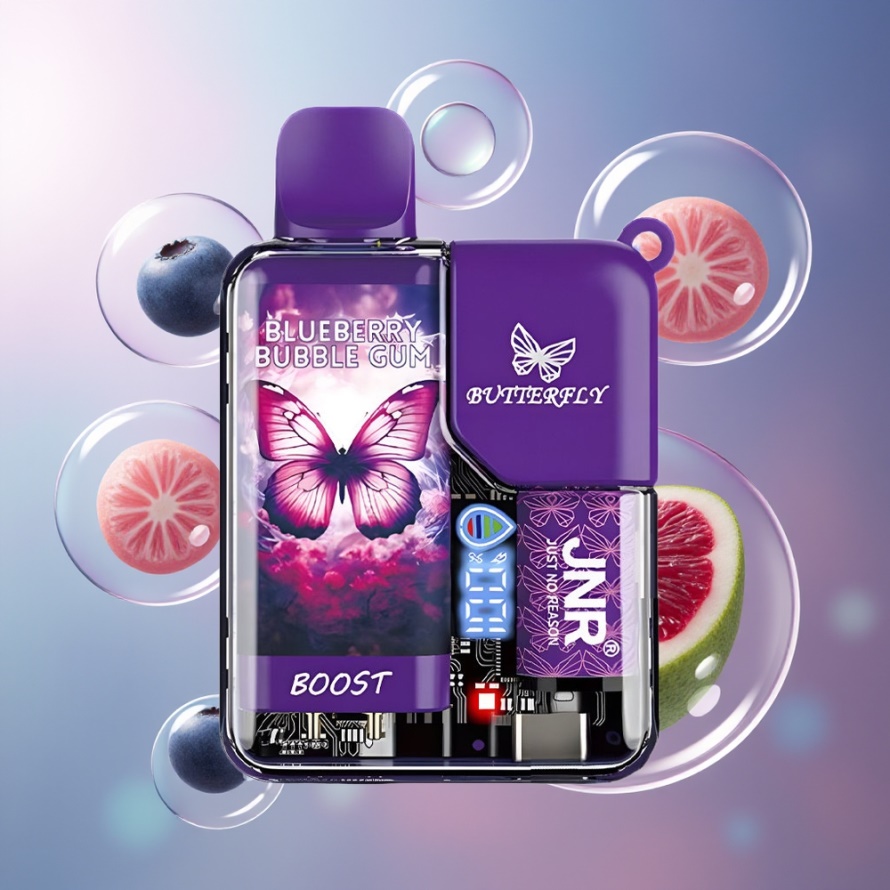 JNR Butterfly 8500 Puffs Svensk Grossist Engångs Vape Blåbärs Tuggummi 1200mAh 15ml 1.0ohm Digital Display