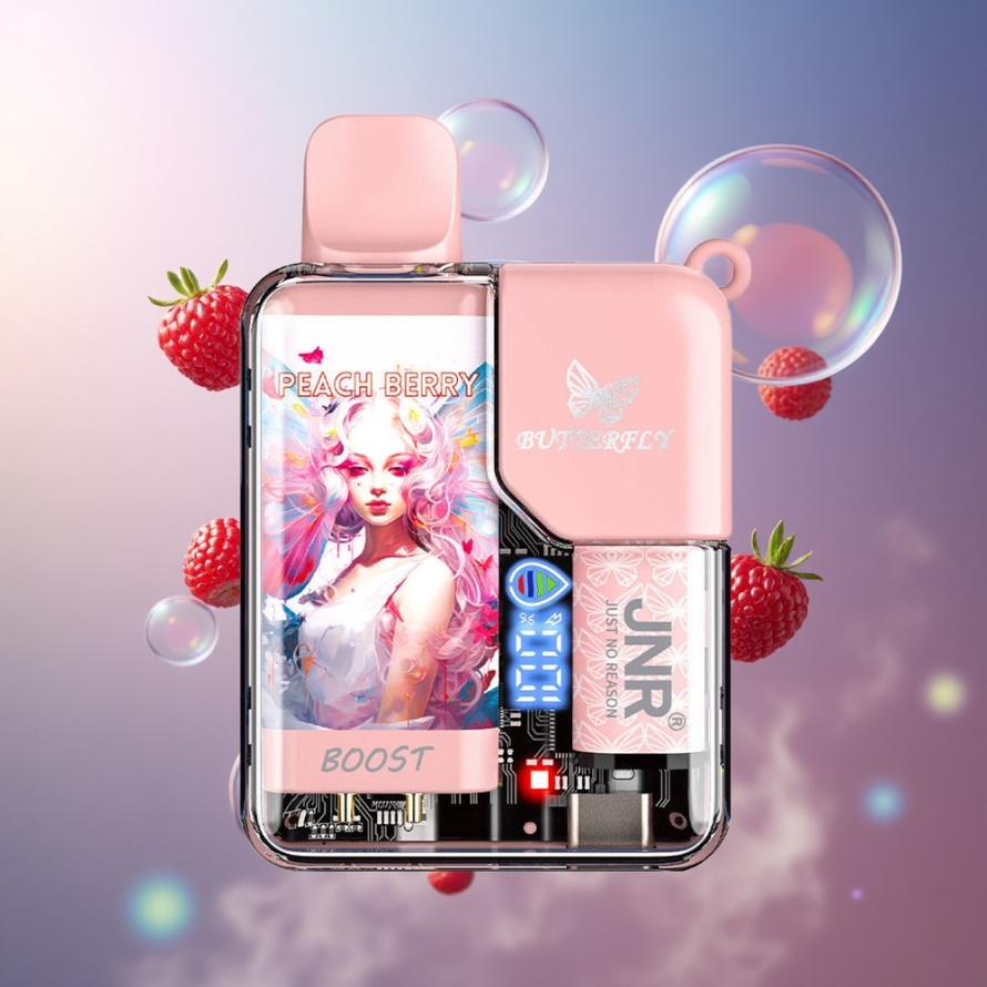 JNR Butterfly 8500 Puffs Svensk Grossist Engångs Vape Persika Bär med 1200mAh Batteri & Digital Display