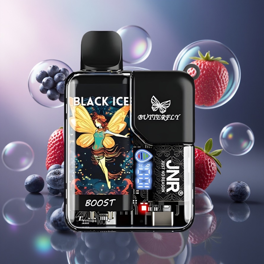 JNR Butterfly 8500 Puffs Svensk Grossist Engångs Vape Svart Is (1200mAh, 15ml, 1.0ohm Mesh, Digital Display)