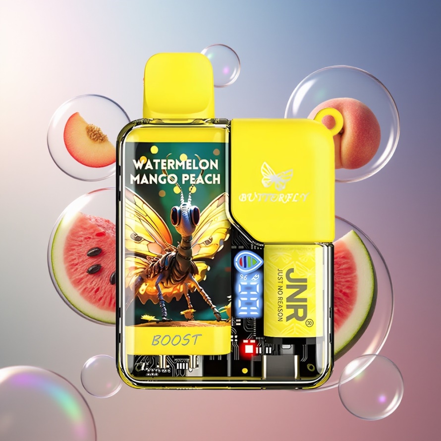 JNR Butterfly 8500 Puffs Svensk Grossist Engångs Vape Vattenmelon Mango Persika 1200mAh 15ml 1.0ohm Mesh Digital Ribbon