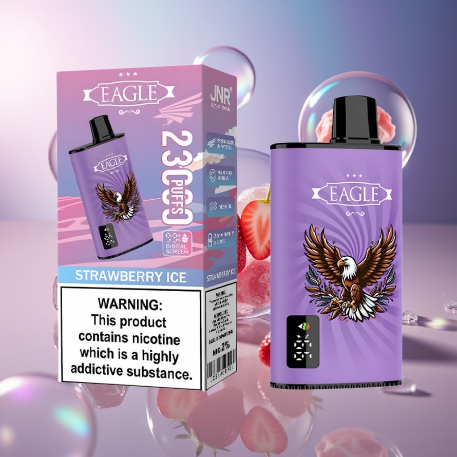 JNR EAGLE Smart 23000 Puffs Engångs Vape Jordgubb Is med Digital Skärm, 1.0ohm Mesh Coil & Justerbar Luftflöde svensk grossist