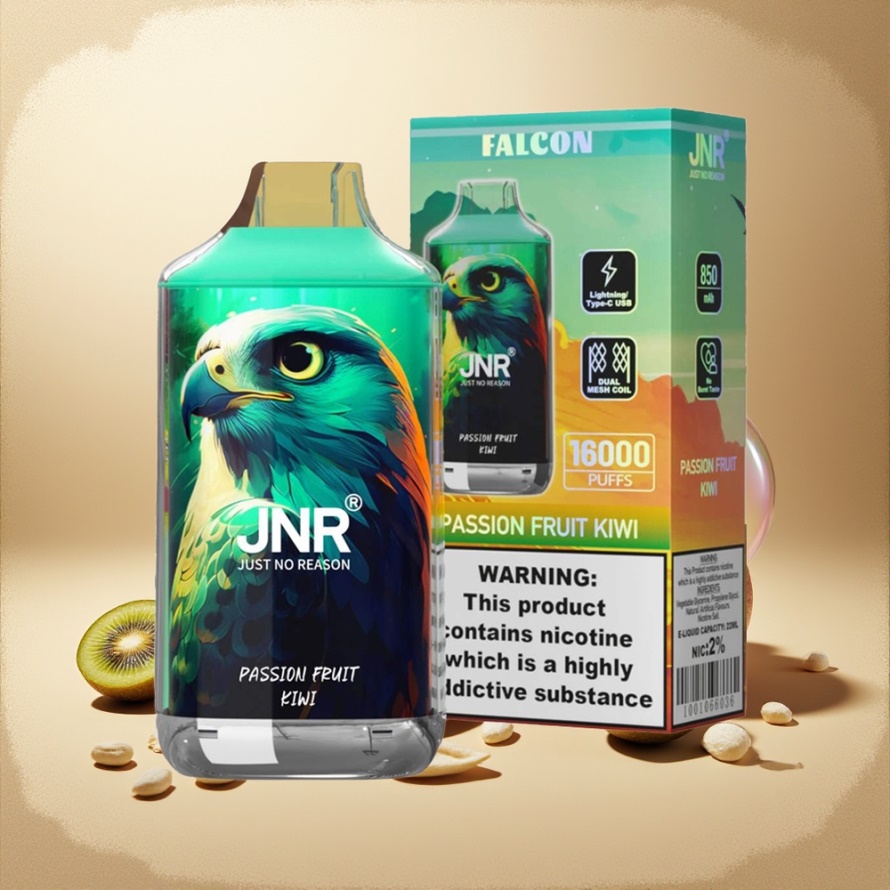 JNR Falcon 16000 Puffs Svensk GrossistEngångs Vape Passionsfrukt Kiwi 850mAh 22ml Dual Mesh Coil Type C LED
